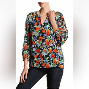 Joie Mckenna Floral 100% Silk Blouse Top Size XS
